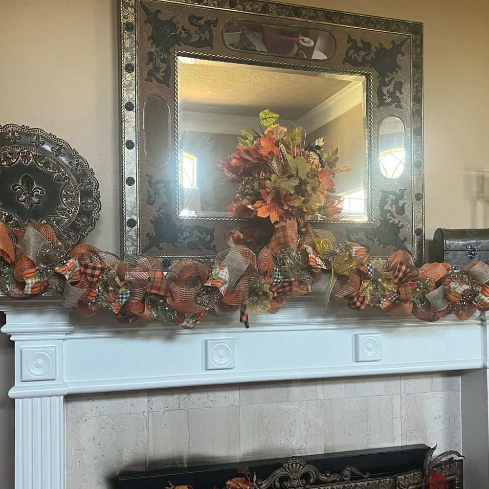 Fall Thanksgiving Autumn 9’ Fireplace Door GARLAND Pumpkin MATCH WREATH AVAIL